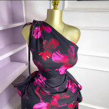 One-Shoulder Print Long Bodycon Dress