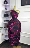 One-Shoulder Print Long Bodycon Dress