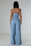 Casual Strapless Women’s Cargo Denim Jumpsuit