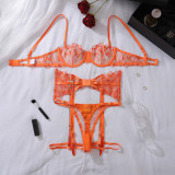 See-through embroidered steel ring push-up body shaping sexy underwear set