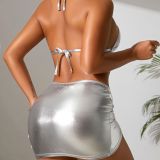 Sexy women's metallic bikini three-piece swimsuit