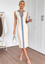 Knitted sleeveless V-neck slit skirt slim dress