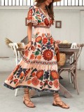 Women's summer short-sleeved holiday style long skirt feminine print loose dress bohemian