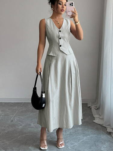 Striped vest skirt two-piece skirt suit for women