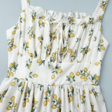 Floral suspender skirt summer low neck tie high waist slit high waist printed dress