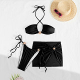 Three-piece solid color sexy swimsuit bikini women