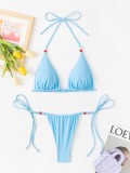 Blue bikini swimsuit women's sexy g-string swimwear