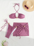 Three-piece solid color sexy swimsuit bikini women