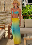 Gradient Braided Tie Bikini Maxi Skirt Three-Piece Set