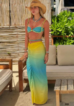 Gradient Braided Tie Bikini Maxi Skirt Three-Piece Set