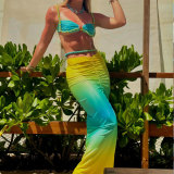 Gradient Braided Tie Bikini Maxi Skirt Three-Piece Set