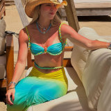 Gradient Braided Tie Bikini Maxi Skirt Three-Piece Set