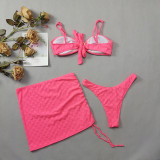 Pink Skirt Three-Piece Bikini Checkerboard Towel Material Women's Swimsuit
