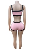 Sexy Contrast Color High-Waisted Biker Shorts Set