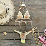 Printed three-point bikini strappy backless sexy split swimsuit women's mini bikini