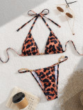 Sexy backless halter neck bikini retro leopard print two-piece swimsuit for women