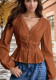 French lace long-sleeved blouse autumn V-neck pleated tie waist single-breasted multi-button top