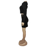 Women's O-Ring Long-Sleeve Top Mini Skirt Two-Piece Set