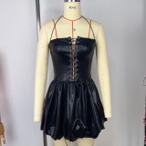 Sexy tube dress black leather dress for women