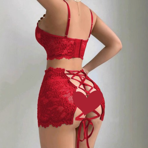 Sexy metal chain lace sexy skirt lingerie set