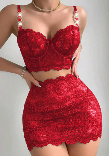 Sexy metal chain lace sexy skirt lingerie set