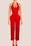 Women Solid Sexy Red  Halter Neck Jumpsuit