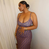 Women Print Retro Strap Long Maxi Dres