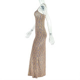 Women Print Retro Strap Long Maxi Dres