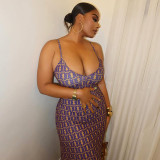 Women Print Retro Strap Long Maxi Dres