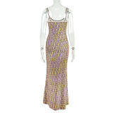 Women Print Retro Strap Long Maxi Dres