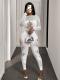 Women Sexy Mesh See-Through Long Sleeve Round Neck Fishnet Jumpsuit