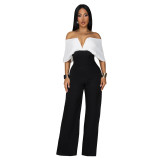 Women Casual White and Black V-Neck Strapless Elegant Jumpsuit