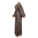 Casual Leopard Print V-Neck Women's Long Dress