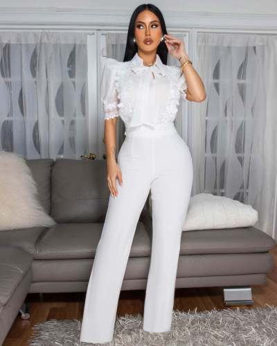 Elegant lace wide-leg lonh pants jumpsuit