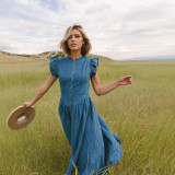 Pastoral blue denim sleeves women's dress