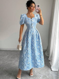 Daisy Embossed Short-Sleeved A-Line Dress