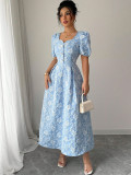 Daisy Embossed Short-Sleeved A-Line Dress