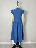 Pastoral blue denim sleeves women's dress