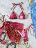 Sexy printed three-piece bikini vacation swimsuit for women