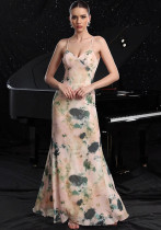 Women's evening dress sexy printed ruffled backless seaside vacation dress