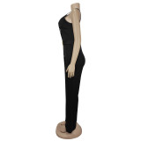 Women Solid Color Elegant One Shoulder Belted Jumpsuit