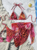 Sexy printed three-piece bikini vacation swimsuit for women