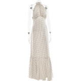 French halterneck polka dot satin dress sexy and elegant backless dress