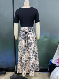 Summer print short sleeves maxi dress