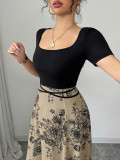 Summer print short sleeves maxi dress