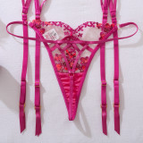 See-through floral embroidered lace body-shaping sexy underwear two-piece set