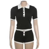 Autumn Women's Short-Sleeve Polo Shirt Bodycon Shorts Set
