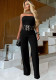 Women Casual Black Belted Strapless Jumpsuit
