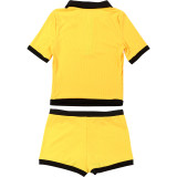 Autumn Women's Short-Sleeve Polo Shirt Bodycon Shorts Set