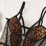 Sexy Leopard Print Wild Lingerie Bodysuit with Cat Ears